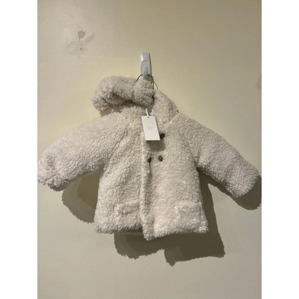 Tartine et Chocolat Baby Nacre Faux Fur Hooded Bear Ear Coat Jacket 3M NWT